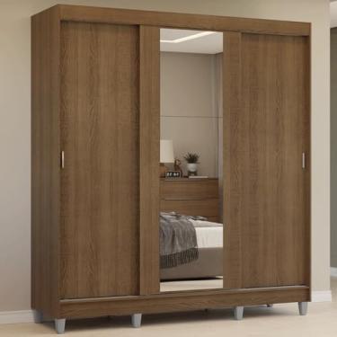 Imagem de Guarda-roupa Casal com Pés 3 Portas de Correr com Espelho Rustic Reno Madesa
