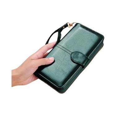 Imagem de Carteira Feminina De Couro Tipo Clutch Com Porta-Cartões E Porta-Moeda