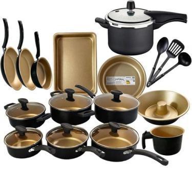 Imagem de Jogo de Panelas 17 Peças Com Panela de Pressão 4,5L Conjunto Kit Teflo