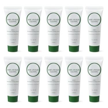 Imagem de Xampu e sabonete líquido corporal 2 em 1 tamanho de viagem, embalagem individual, mini xampu e gel de banho, artigos de higiene pessoal de limpeza masculinos e femininos pequenos para hotéis/férias