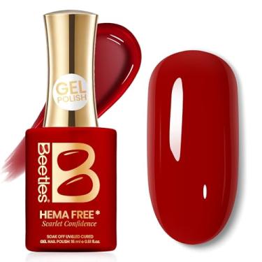 Imagem de Esmalte de gel vermelho Beetles - Esmalte Scarlet Confidence 15 ml/0,51 Fl Oz, esmalte de gel vermelho sem hema, mesma cor, mesma garrafa, lâmpada UV de imersão de arte de unhas, salão de manicure de
