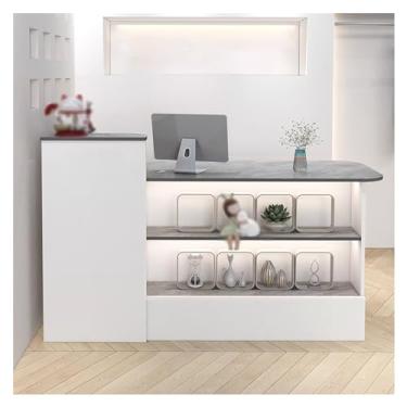 Imagem de Recepção de balcão com gavetas trancáveis, caixa em forma de L para loja de roupas, recepção da empresa, cafeteria - mesa de balcão de estações