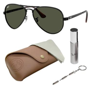 Imagem de Ray-Ban Óculos de sol RB3925 AVIATOR MAX em forma de piloto para homens e mulheres com kit oficial RAYBAN Eyewear – Design clássico atemporal, Armação preta polida | Lente verde