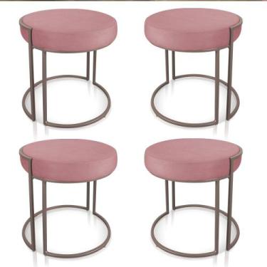 Imagem de Kit 04 Puffs Love Suede Rosê Base Industrial Cobre - D'Rossi