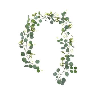 Imagem de Guirlanda Artificial De Eucalipto Verde De 180cm Com Flores Brancas E 