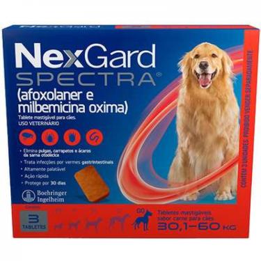 Imagem de Antipulgas, Carrapatos e Vermífugo Spectra para Cães de 30,1 a 60Kg 3 Tabletes NexGard