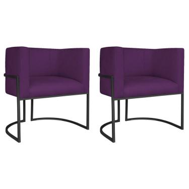 Imagem de Kit 02 Poltronas Decorativas Luna Base De Ferro Preto Suede Roxo