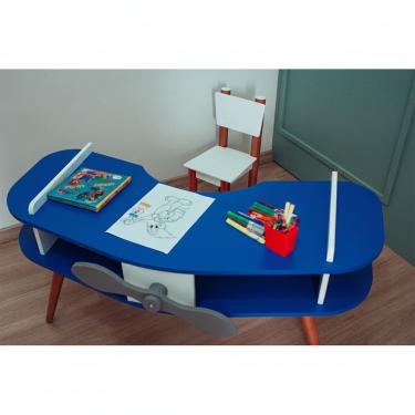 Imagem de Mesa Avião Azul com Cadeira e Hélice e Pés Palito Design Criativo Mesa Desenho Quarto Menina Menino Infantil Decor