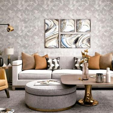 Imagem de Papel de Parede Geométrico Bege e Prata - 10m x 0.53m