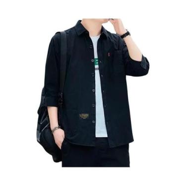 Imagem de Camisa Masculina De Verão De Manga Curta Em Cor Sólida Com Gola Alta E