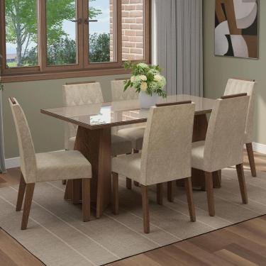 Imagem de Conjunto Sala De Jantar Tampo De Vidro 6 Cadeiras Rustic/crema/imperial Sintra Madesa