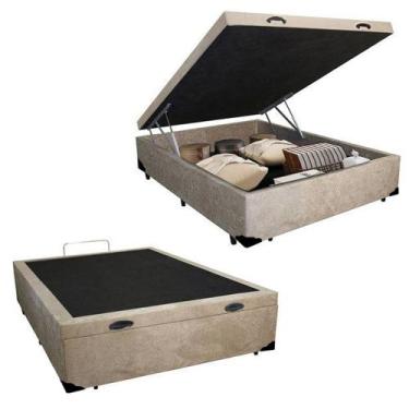 Imagem de Cama Box Baú Casal Suede Mega Cama Bege 138x188x45cm