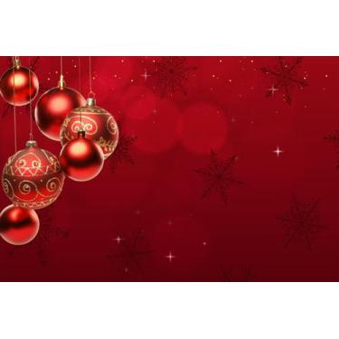 Imagem de Painel de Lona Natal Vermelho Flocos e Bolas Natalinas - Fabrika de Fe