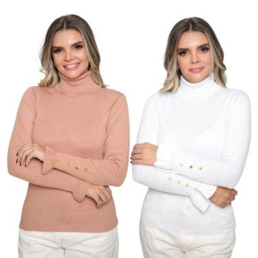 Imagem de Kit 2 Blusas Tricot Botão na Manga Moda Casual Inverno 2024 - SP/CXX, 