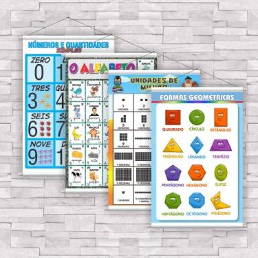 Imagem de kit com 4 Banner Educativo Números, Alfabeto, Unidades e Formas 70x55c