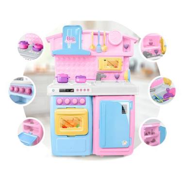 Imagem de Cozinha Rosa Infantil Completa C/ Pia Fogão Geladeira - Roma
