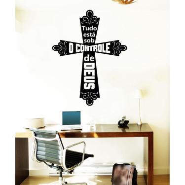 Imagem de Adesivo Decorativo de Parede Frase na Cruz Controle de Deus