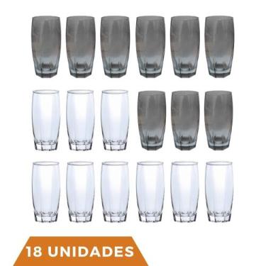 Imagem de Kit Copos de Vidro 370ml 9 Transparente / 9 Cinza Florida - PRATICASA,