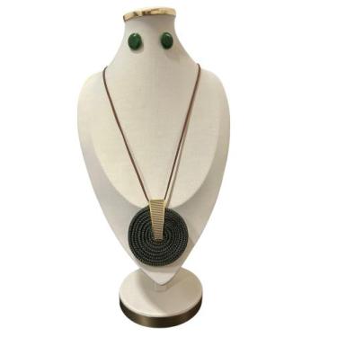 Imagem de Maxi Colar Feminino Em Corda Kit Com Brinco Pedra Em Resina - MLBpel, 