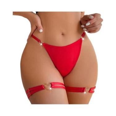 Imagem de Tanga Sexy Vermelha Para Mulheres, Lingerie Respirável Com Decoração E