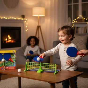 Imagem de Kit Brinquedo Infantil Mesa de Tênis Portátil 2 Raquetes Bolinhas Resi