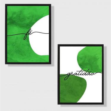 Imagem de Kit 2 Quadros Fé E Gratidão Verde 33X24Cm