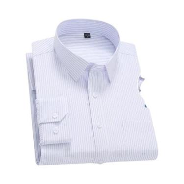 Imagem de Camisa Formal De Algodão Listrada De Manga Longa Slim Fit Para Homens 