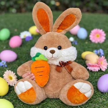 Imagem de Coelho de Pelúcia Gigante 65cm com Cenoura Super Fofo Bunny Cor:Marrom