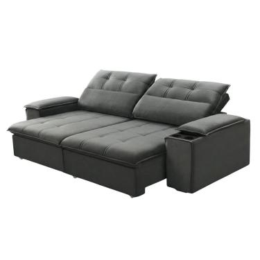 Imagem de Sofá Retrátil E Reclinável 3 Lugares 2,10m Com Porta Copos Amore Cinza