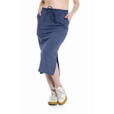 Imagem de Saia Secretária Midi Moletinho com Bolsos e Cós com Cordão - Sara Conf