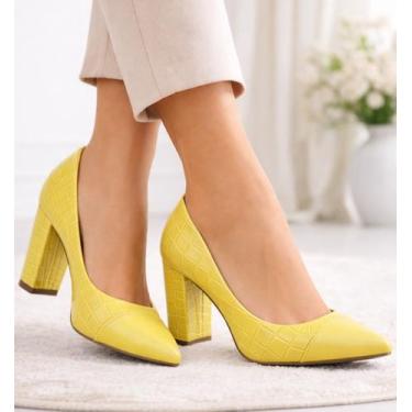 Imagem de Sapato Social Scarpin Salto Alto Grosso Bico Fino 9cm Feminino EMILY O