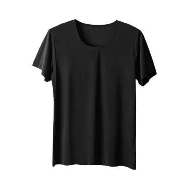 Imagem de Camiseta Masculina Slim Fit De Seda Gelada Sem Costura Branca 2 Peças 