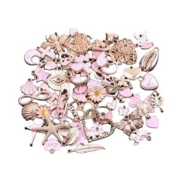 Imagem de Pingentes De Esmalte Rosa 50 Peças Banhados a Ouro KC Laço Coelho Cora