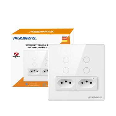 Imagem de Interruptor Inteligente 4 Botões Touch 2 Tomada  4x4 ZIGBEE NOVADIGITAL BRANCO