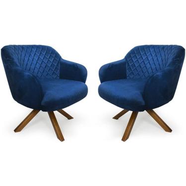 Imagem de Kit 02 Poltronas Jade Tressê Giratória Giromad Veludo Azul - Nexta Casa