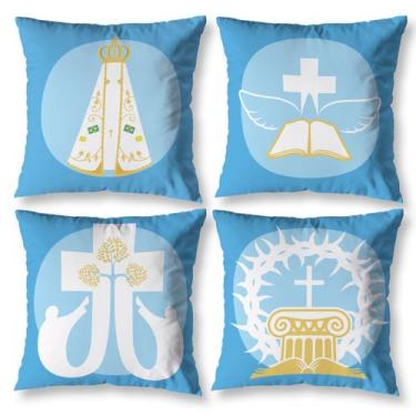 Imagem de Kit 4 Capas de Almofada Nossa Senhora Aparecida Decorativa Com Zíper D
