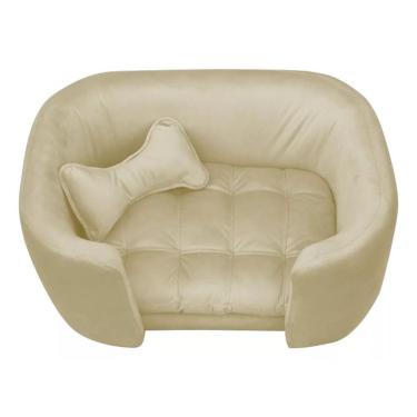 Imagem de Cama Pet Poltrona Baby Hanna Veludo Enchimento Fibra Siliconada Bege Divino Decor