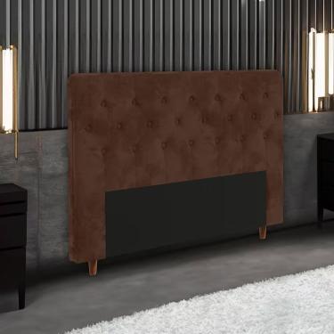 Imagem de Cabeceira Amanda Solteiro para Cama Box em Madeira Maciça Estofada com Revestimento em Suede Chocolate