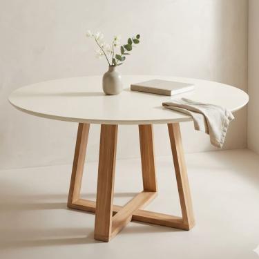 Imagem de Mesa De Jantar Redonda Off White Livia Moderna 110cm Pés Madeira