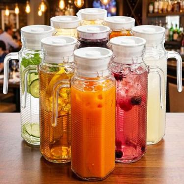 Imagem de Kit 9 Jarra Vidro Textura 1,1L Tampa Alça Garrafa Bebida - EINSTOK