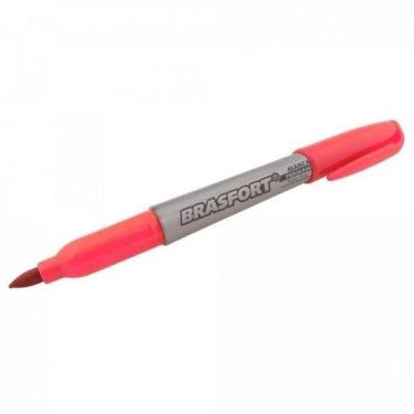 Imagem de Caneta Marcador Permanente Brasfort Ponta Fina Vermelha 2MM Resistente à Água Baixo Odor Caixa com 12 Unidades Vermelho