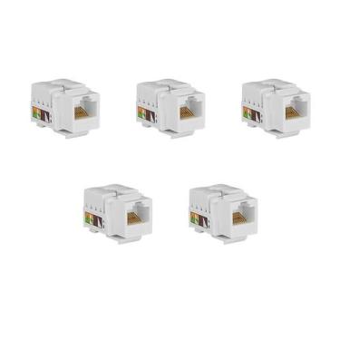 Imagem de Kit 5 Conectores Fêmea Rj45 CAT6 T568A/B Keystone Branco Etherlink