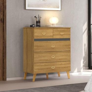 Imagem de Cômoda Isadora Nature Alasca V01 5 Gavetas em MDF com Puxador Plástico