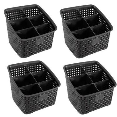 Imagem de Kit 4 Organizadores Multiuso Rattan Com 6 Divisórias Preto - Nitron