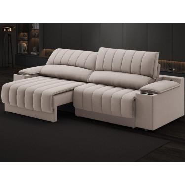 Imagem de Sofá com Porta Copos Carregador USB Ret Rec Murano 2,50m Velosuede - NETSOFAS