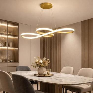 Imagem de Lustre Pendente de Led Luminária Dourado 75cm 3000k Quarto Sala Escrit