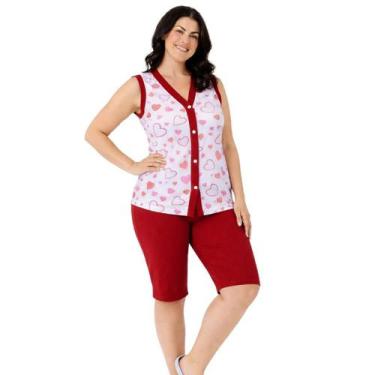 Imagem de Pijama Pescador Regata Aberto Feminino Confortável - Sem marca, Vermel