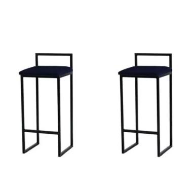 Imagem de Kit 2 Banquetas Altas Estofadas Suede Azul Base Preta - ICL METAIS
