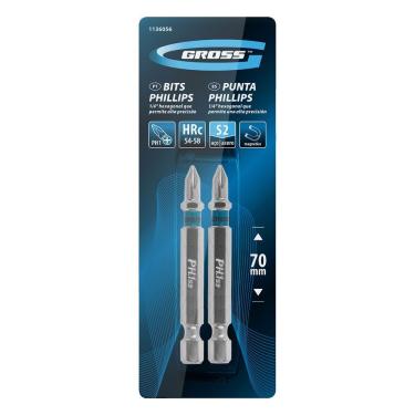 Imagem de Jogo de Bits Phillips PH1 70mm Aço S2 2 Peças para Parafusos Azul Gross