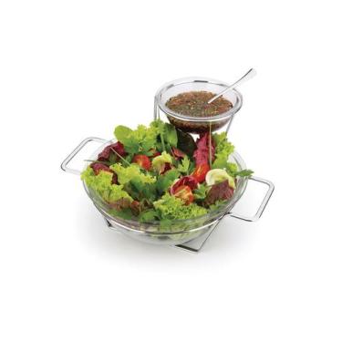 Imagem de Saladeira De Vidro 2 Potes Com Bowl Molho Tempero Suporte - Forma